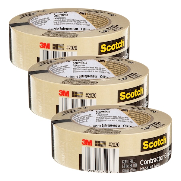 Scotch Contractor Grade Masking Tape, 1.41 in x 60.1 yd 36mm x 55m, 3PK 2020-36AP - main